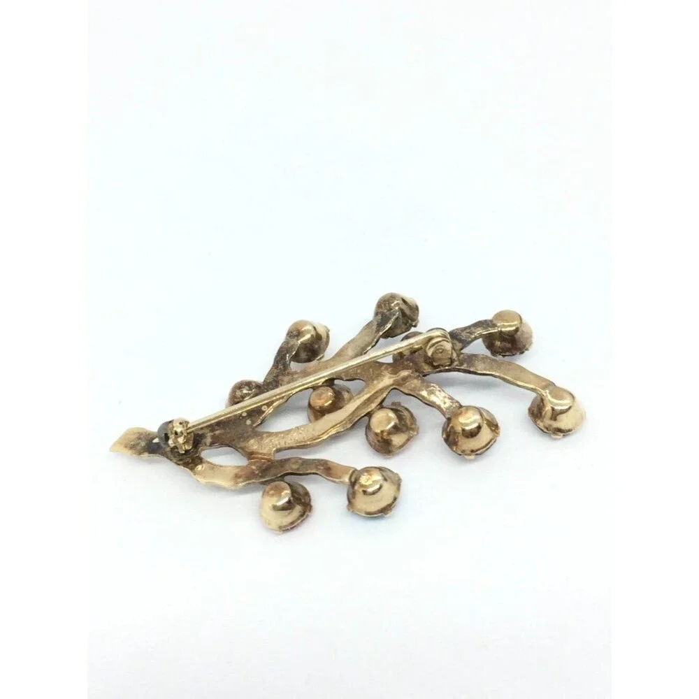 Vintage VAN DELL Brooch 12k Gold Filled Branch Multicolor Rhinestone UV Glow